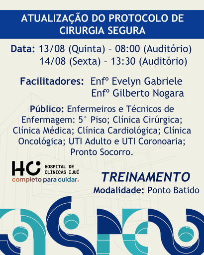 Atualização Do Protocolo De Cirurgia Segura - Treinamento Presencial